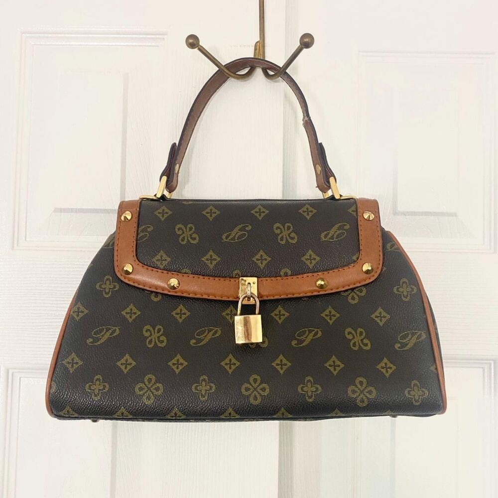 American Vintage Signature Print Gold Padlock Tophandle Hand Bag / Small Bag